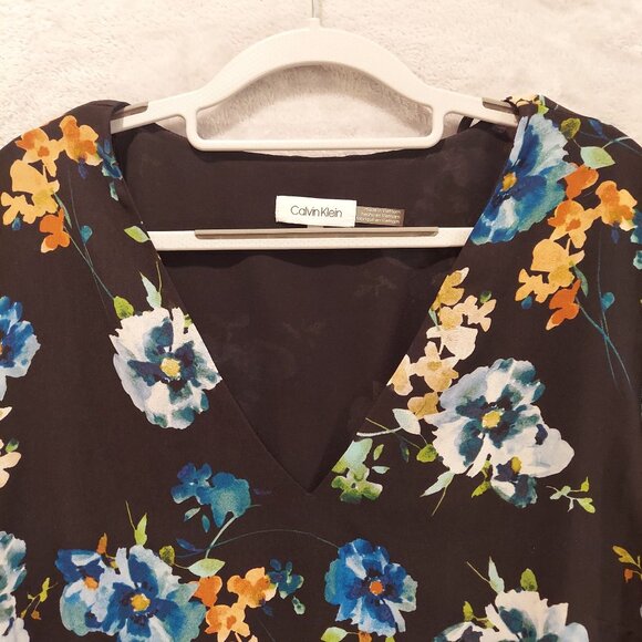 Calvin Klien Blouse Womens 1X black colorful floral flowy Boho Business Casual - Picture 7 of 12